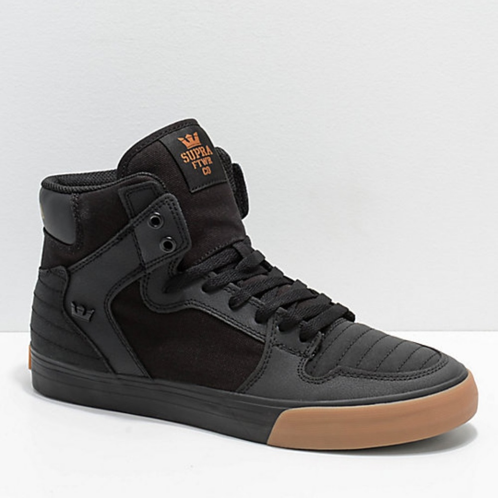 Supra Vaider Black & Gum Nubuck Skate Shoes